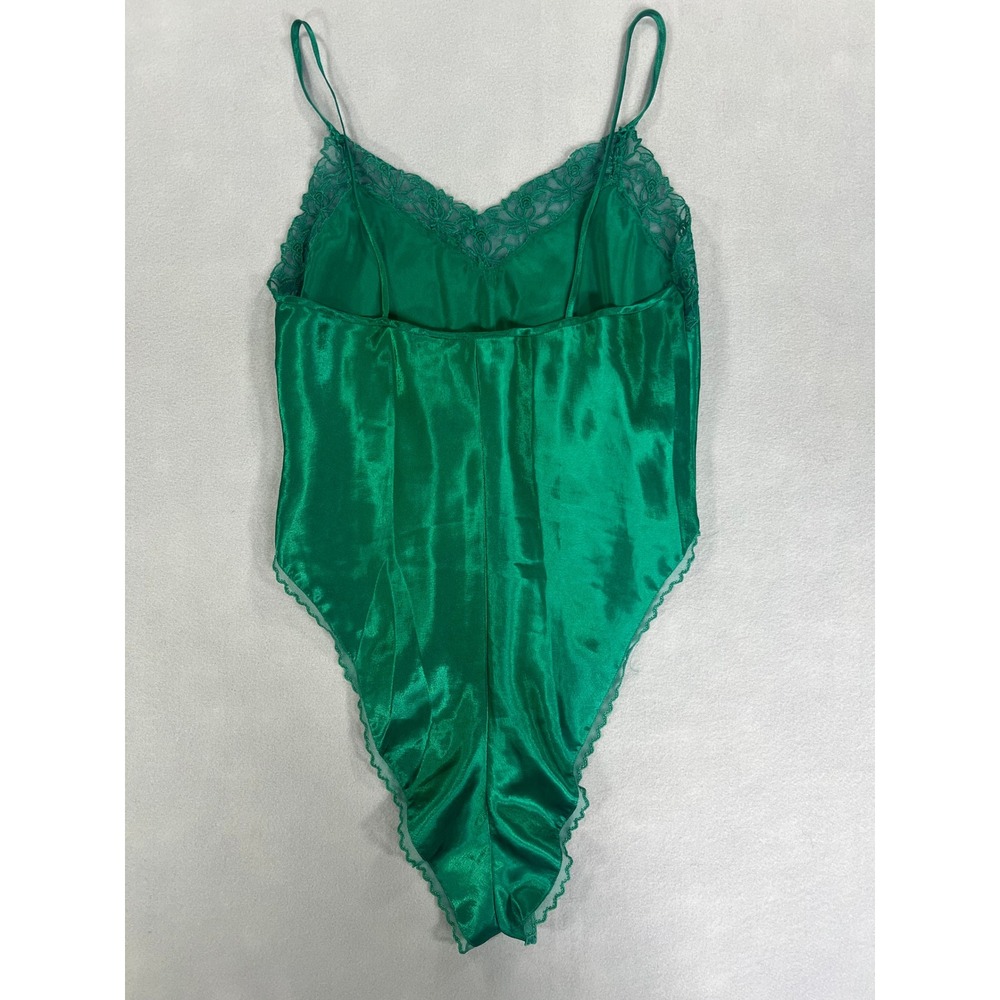 Vintage 90s Victorias Secret Gold Label Emerald Green Satin Lace Bodysuit Lace - Picture 6 of 6